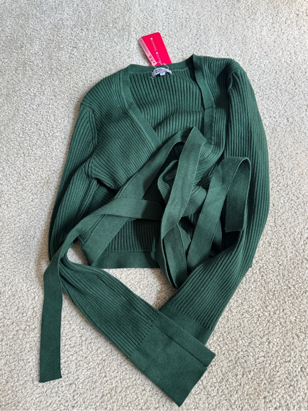 Beginning Boutique Deep Green Ribbed Wrap Cardigan - NWT